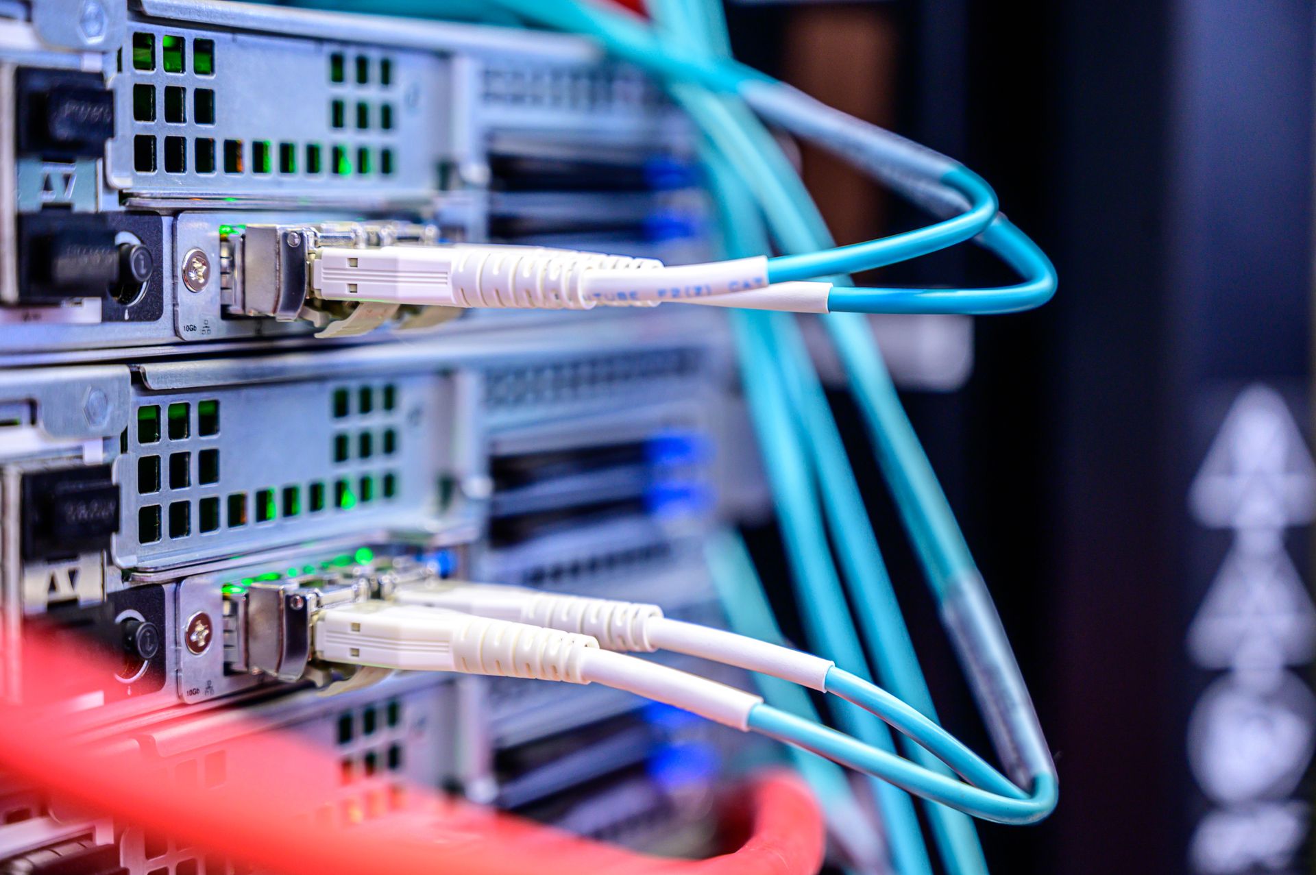 Fiber network cables connected to server equipment